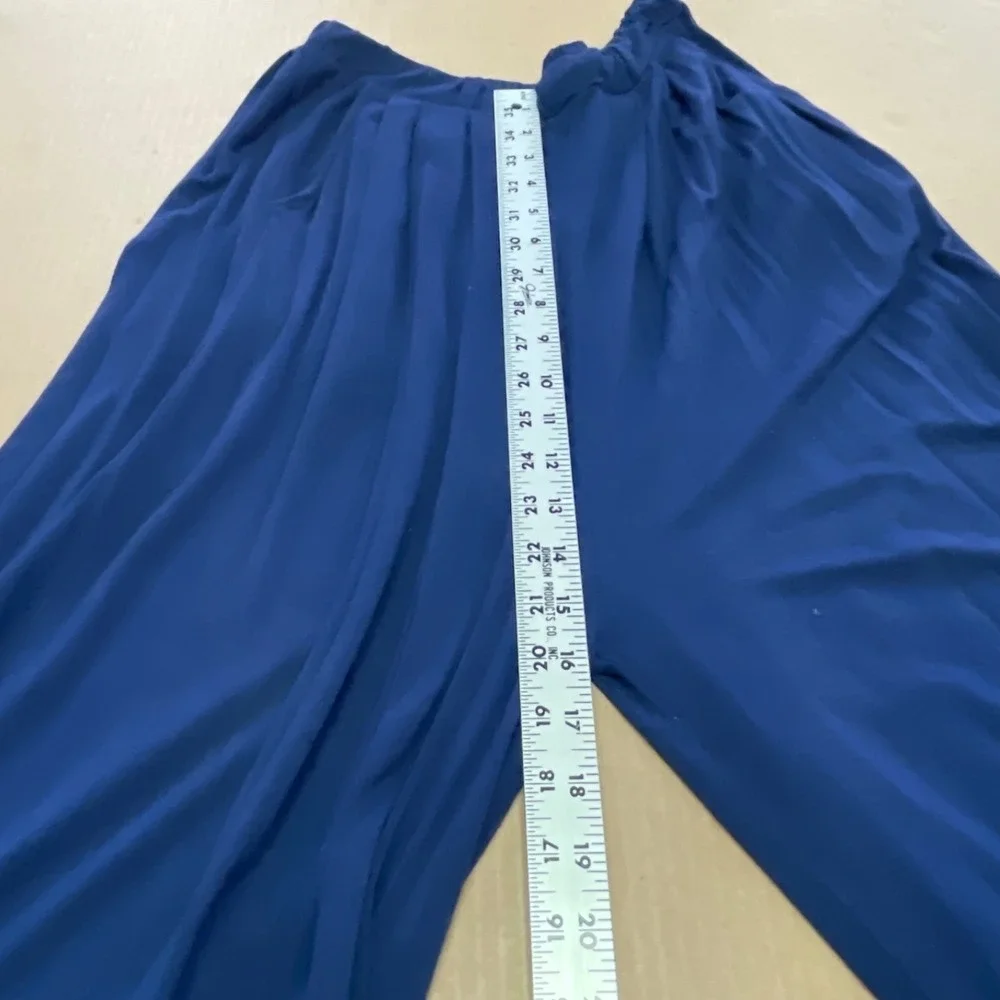 Women's Ultra Wide Leg Pants Small Navy High Rise Pleated Pull On Palazzo‎